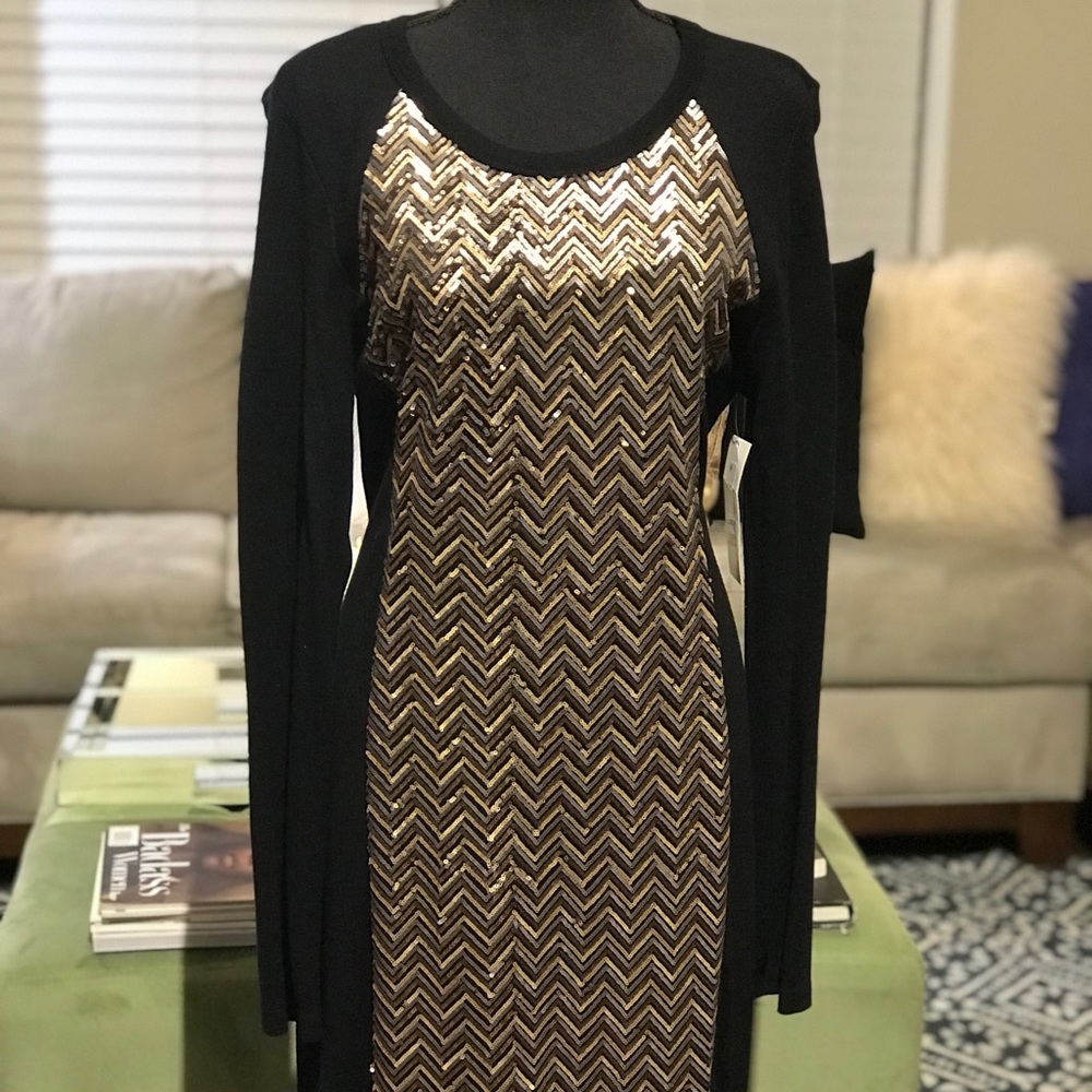Karen Kane Black Stretch Knit Sequin Dress